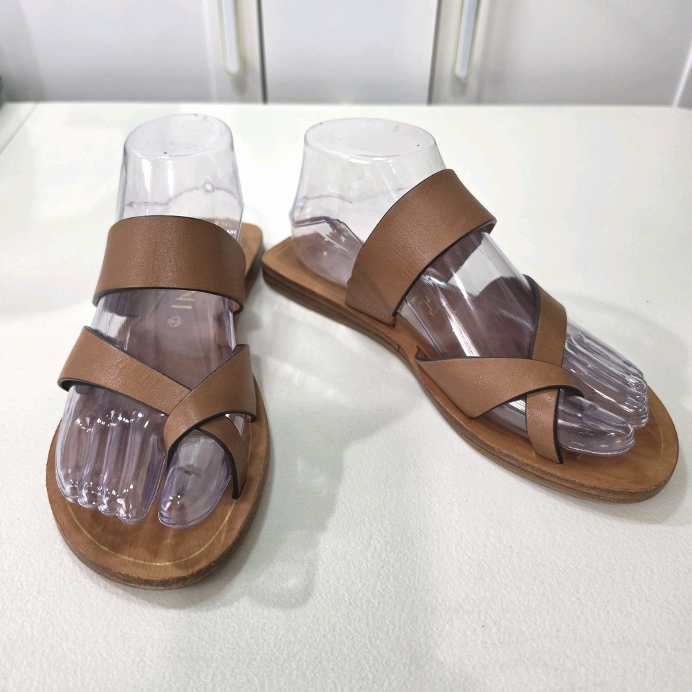 Antonio Melani Libbie Leather Toe Loop Flat Sandals Brown Size 7M